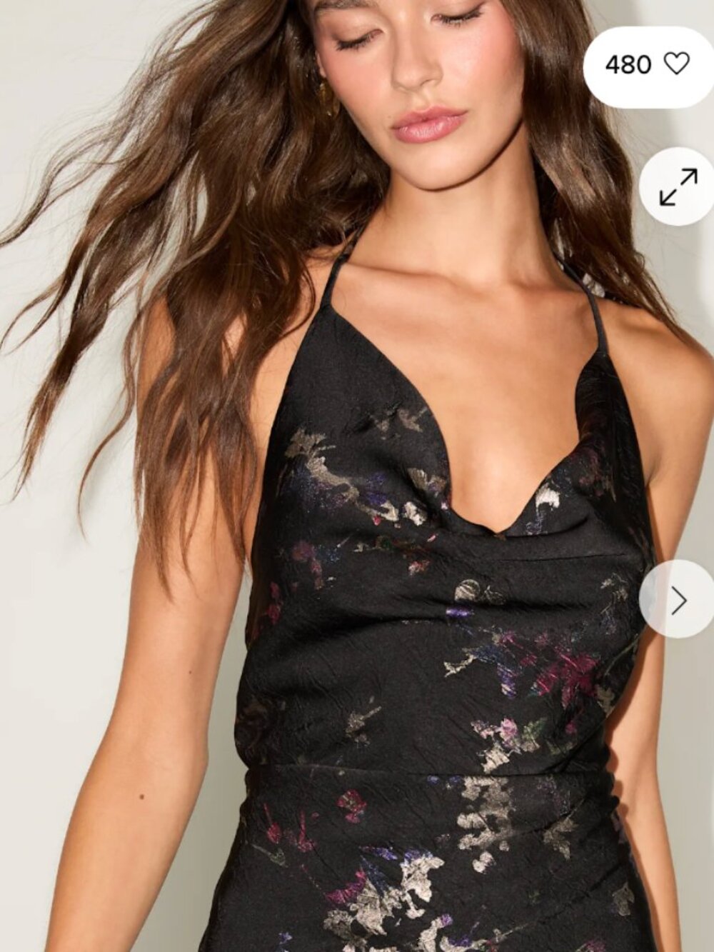 ❤️🔥BOGO FREE Lulu's Satin Cowl Neck Floral Backless Black LBD Mini Dress XL - Picture 2 of 4